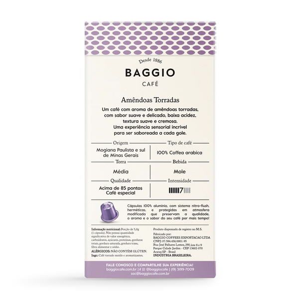 Baggio Aromas Amêndoas Torradas - 10 Cápsulas p/ Nespresso*