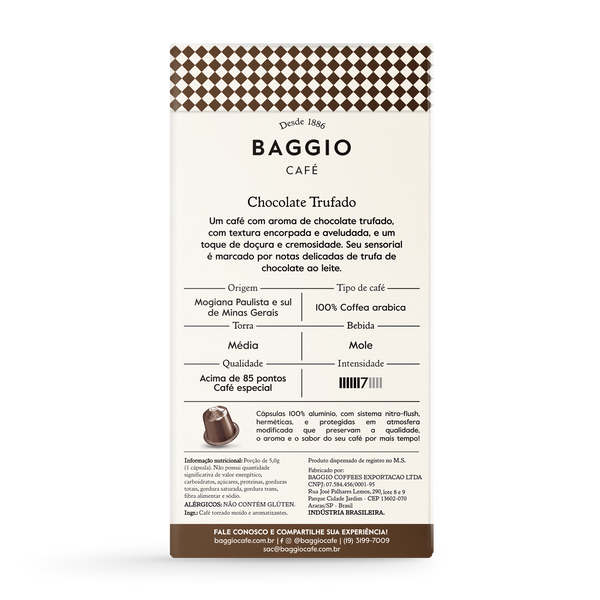 Baggio Aromas Chocolate Trufado - 10 Cápsulas - Assinatura 15% OFF