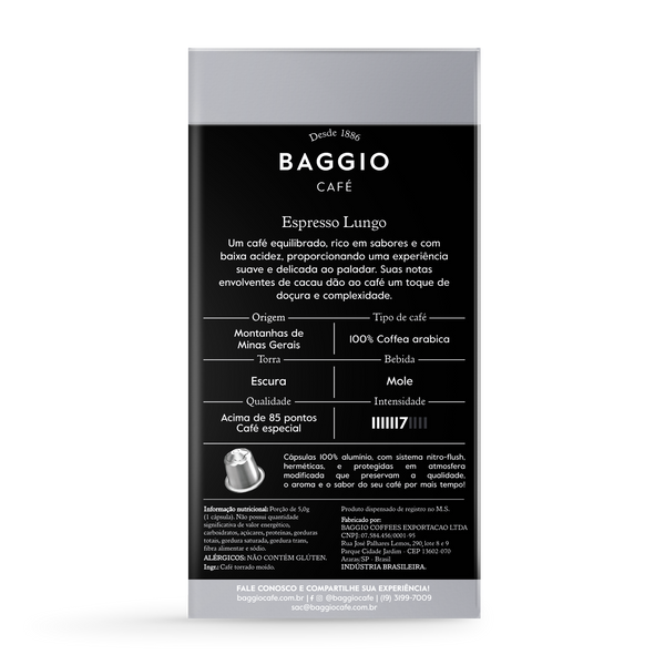 Baggio Espresso Lungo - 10 Cápsulas p/ Nespresso* - Assinatura 15% OFF