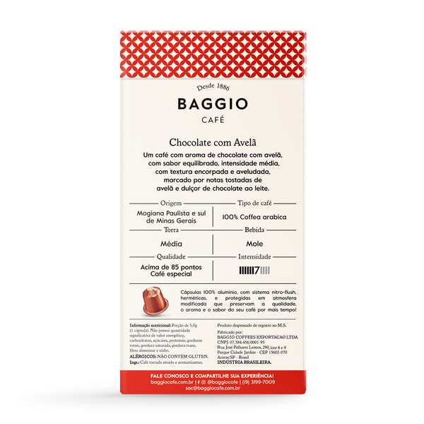 Baggio Aromas Chocolate com Avelã - 20 Cápsulas p/ Nespresso*