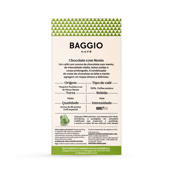 Baggio Aromas Chocolate com Menta - 10 Cápsulas p/ Nespresso*